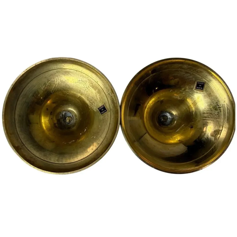 Vintage 80s Gold Brass Candlestick Holders Set of 2 Made in India 7.25